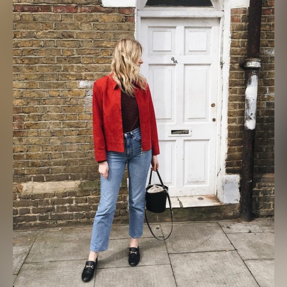 GORGEOUS Vintage 90s Wet Seal 100% Leather Rust Red/Orange Suede 70’s Style Coat - Picture 6 of 14